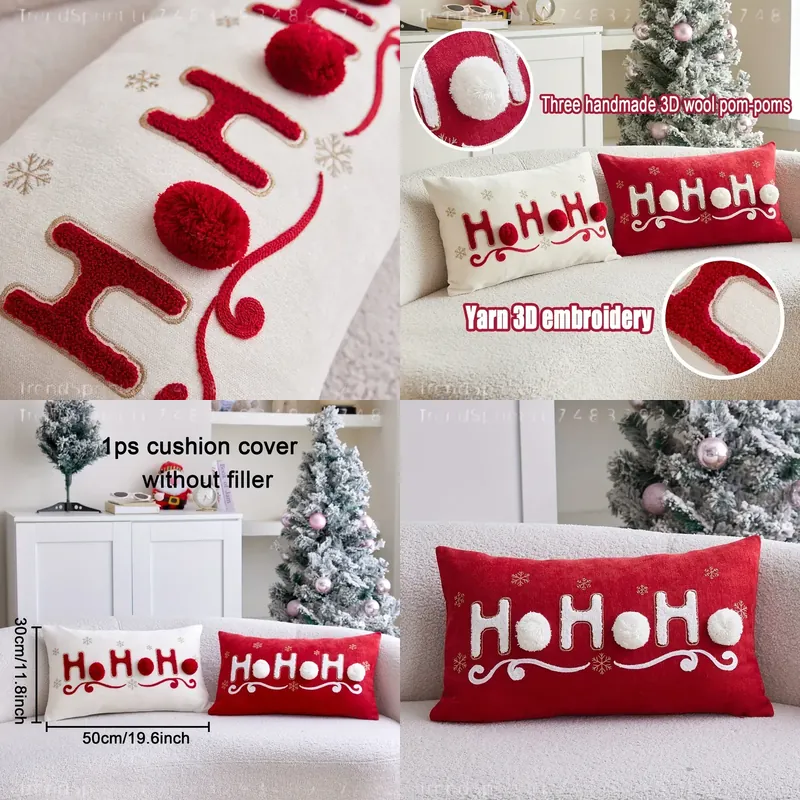 Sofas - 1pc Terry Embroidery HOHOHO Christmas Pillowcase