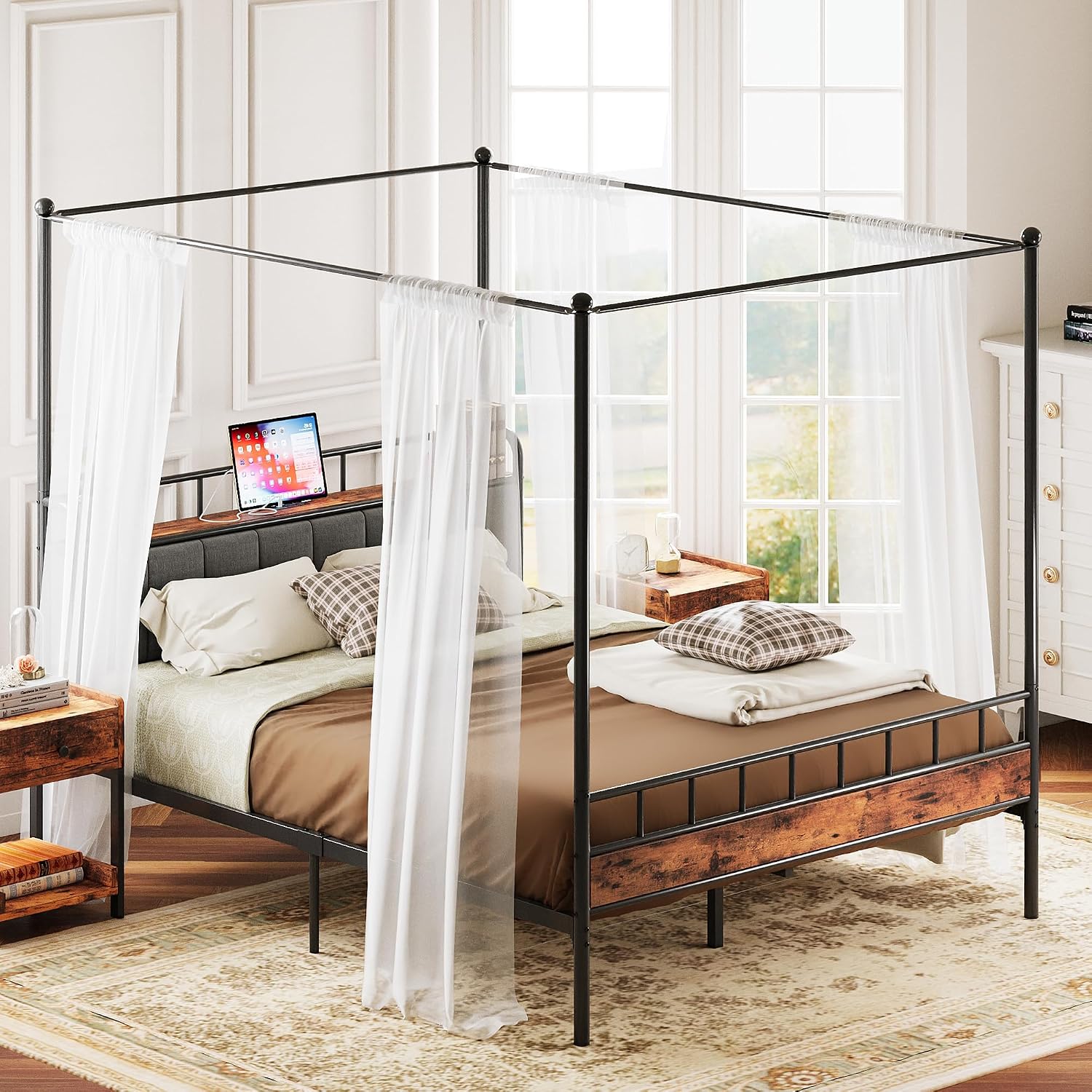 Canopy Bed Frame Metal Queen - Queen Canopy Bed Frame Storage Headboard