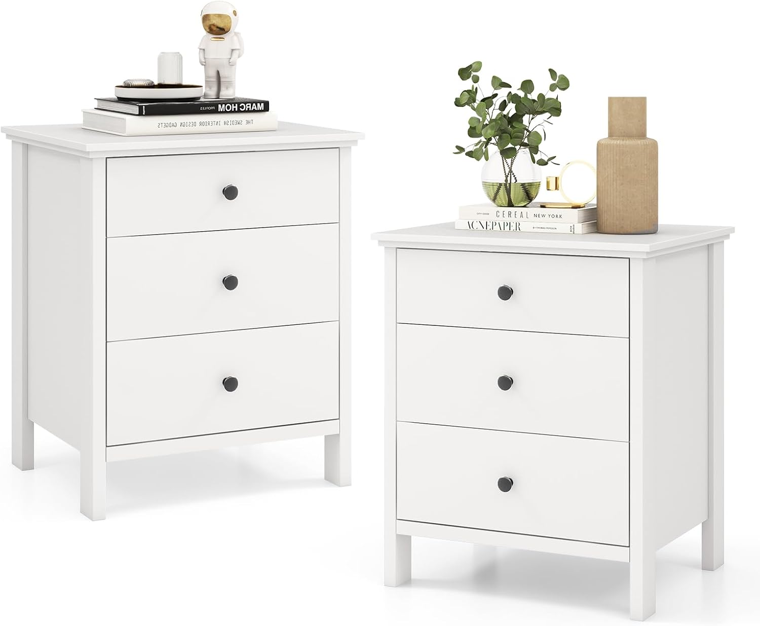 Solid Wood Nightstand 2 Drawers - Nightstand with 3 Drawers Set of