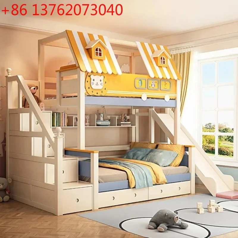 Furniture Wood Loft Kids room  - đánh giá và giá Bunk Bed With Stairs And Slide