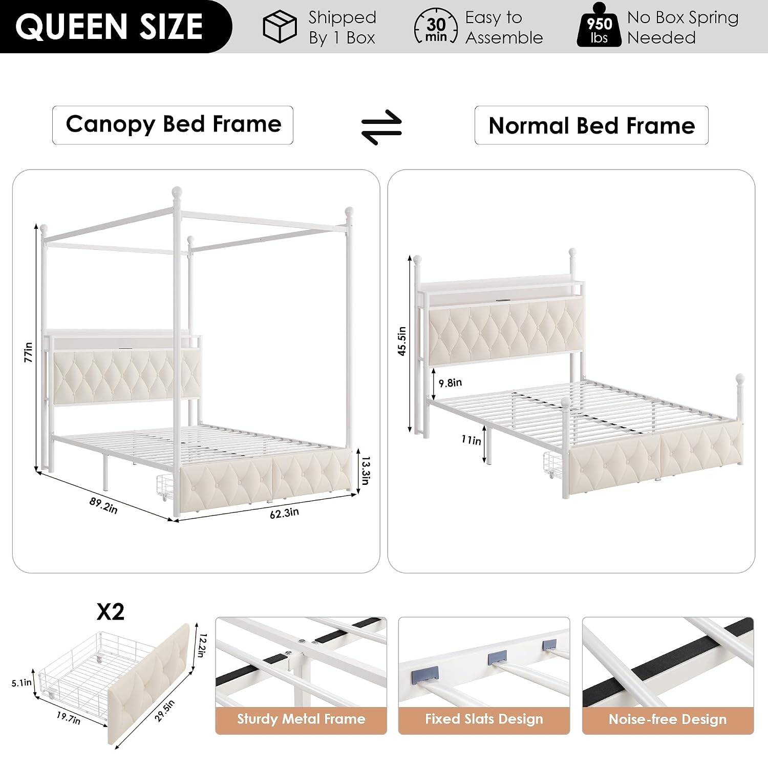 Queen Size LED Canopy Bed Fram - đánh giá và giá Canopy Bed Frame Metal Queen