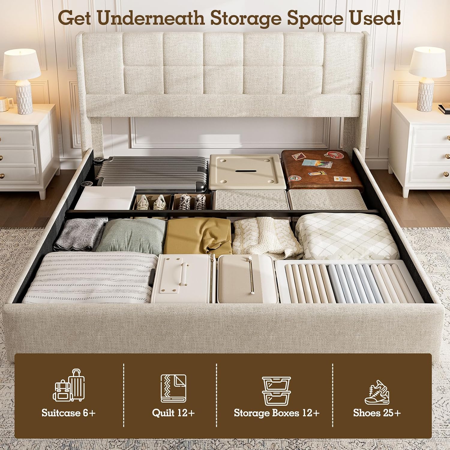 Linen Upholstered King Bed Fra - đánh giá và giá Gas Lift Storage Bed Hydraulic