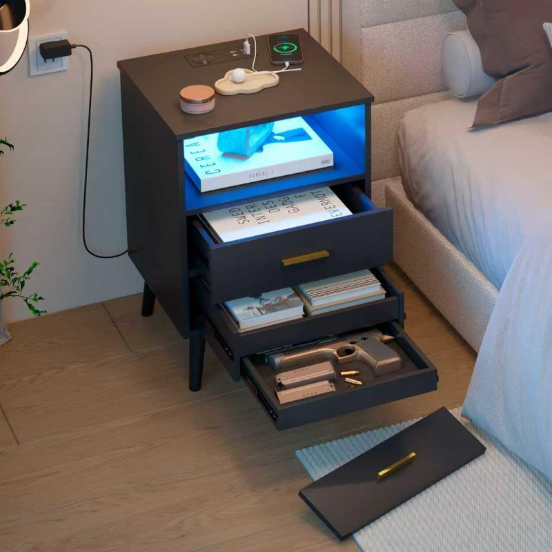 Night Stand with Drawer Chargi - đánh giá và giá Solid Wood Nightstand 2 Drawers