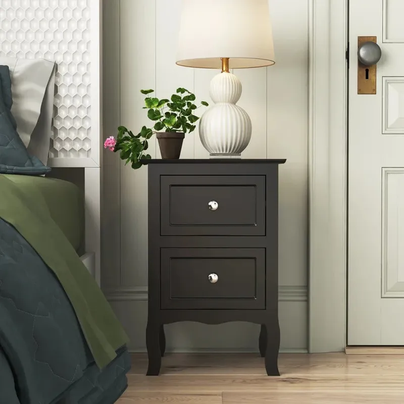 Retro Wooden Nightstand with 2 - đánh giá và giá Solid Wood Nightstand 2 Drawers
