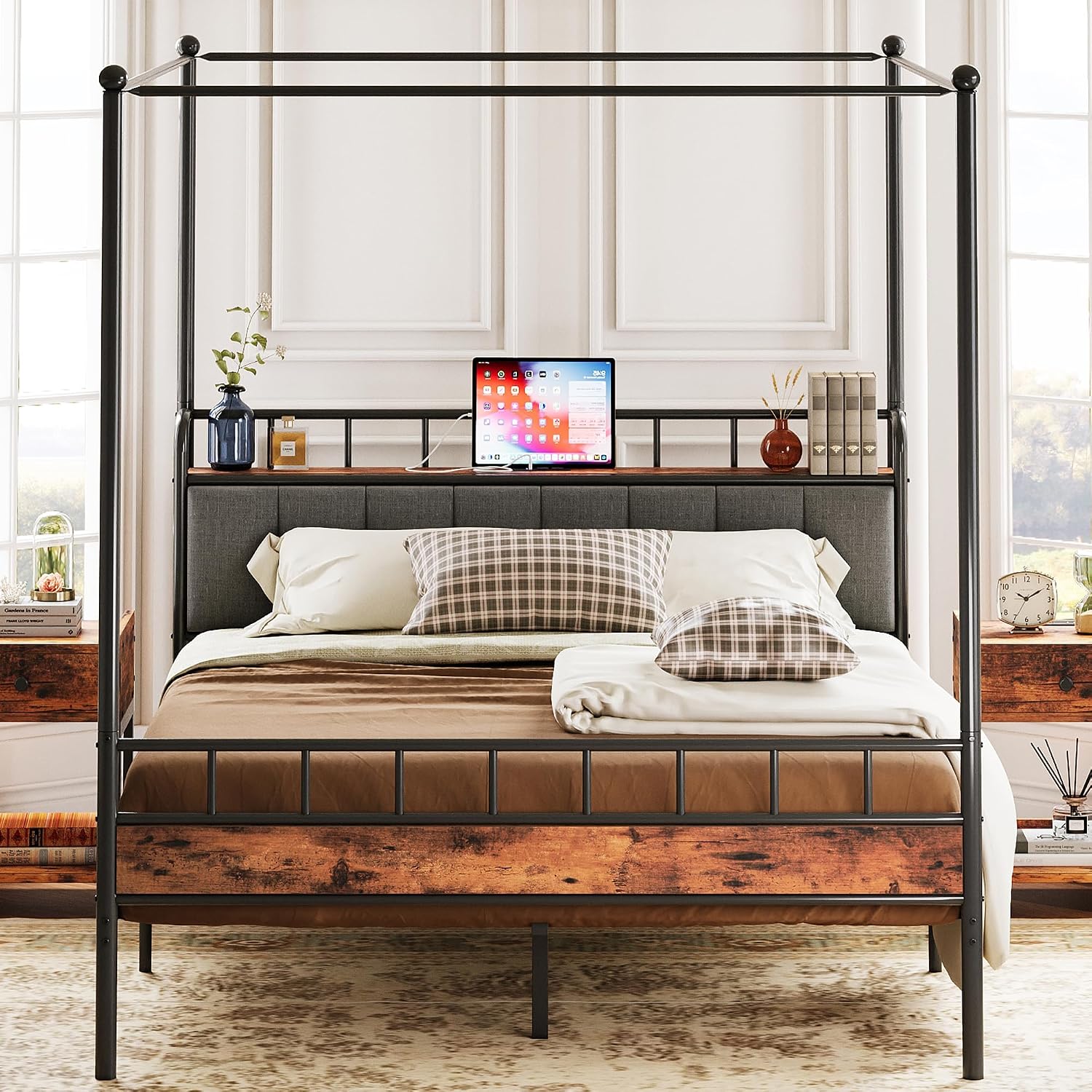 Queen Canopy Bed Frame Storage - đánh giá và giá Canopy Bed Frame Metal Queen