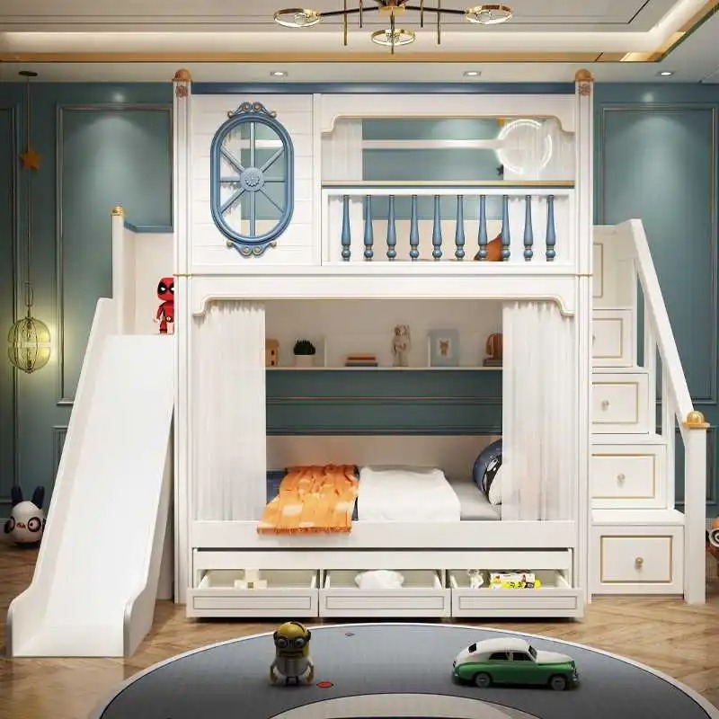 -For Luxury Kids Bedroom Furni - đánh giá và giá Bunk Bed With Stairs And Slide