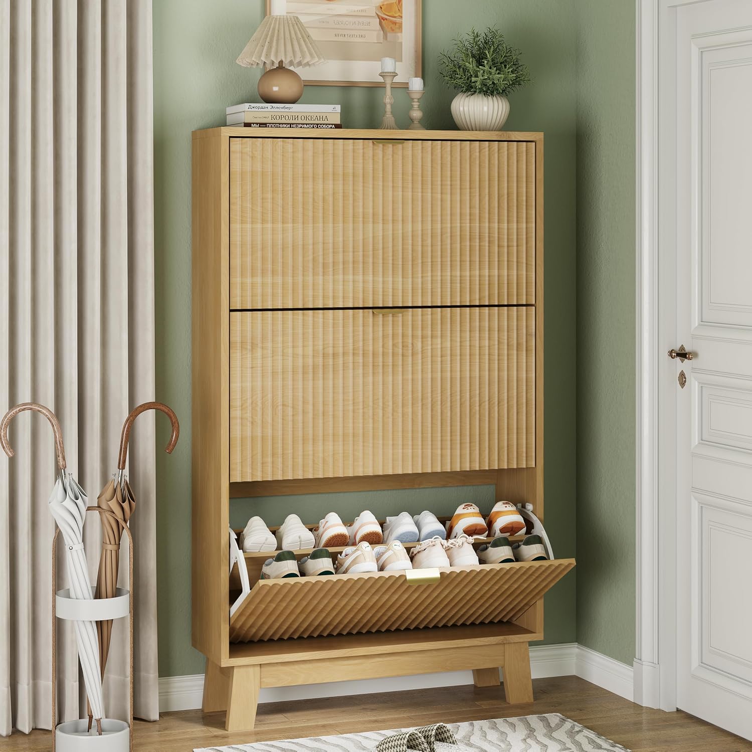 Shoe Cabinet 3 Flip Drawers, 5 - đánh giá và giá Shoe Rack Cabinet Narrow Entryway