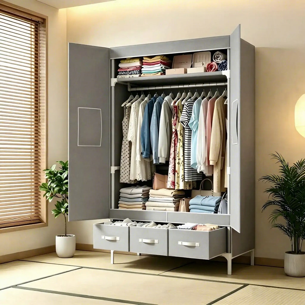 Portable Closet Wardrobe, 57.4 - đánh giá và giá Wardrobe Closet Portable Fabric Cover