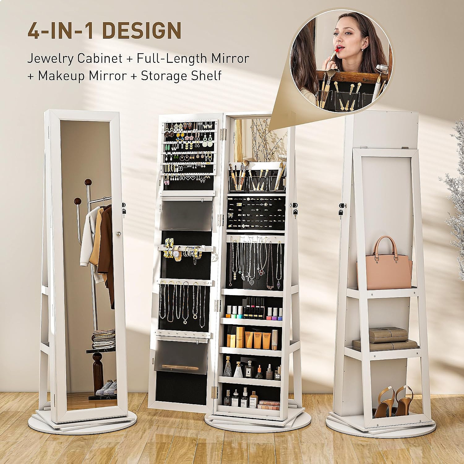HOMCOM 360° Swivel Lockable Je - đánh giá và giá Full Length Mirror Jewelry Armoire