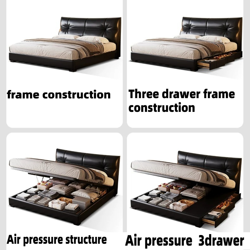 Italian Style Black PU Leather - đánh giá và giá King Size Bed Frame With Storage Drawers