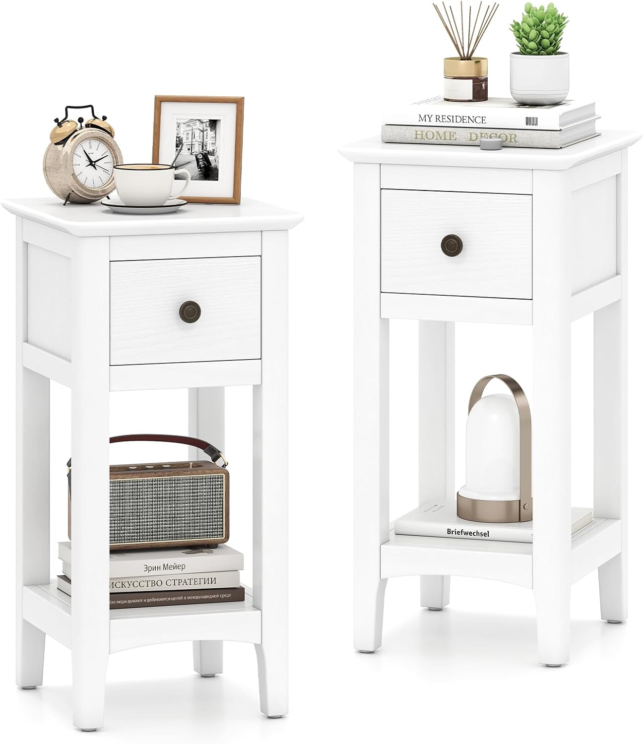 Narrow End Tables with Drawer  - đánh giá và giá Solid Wood Nightstand 2 Drawers