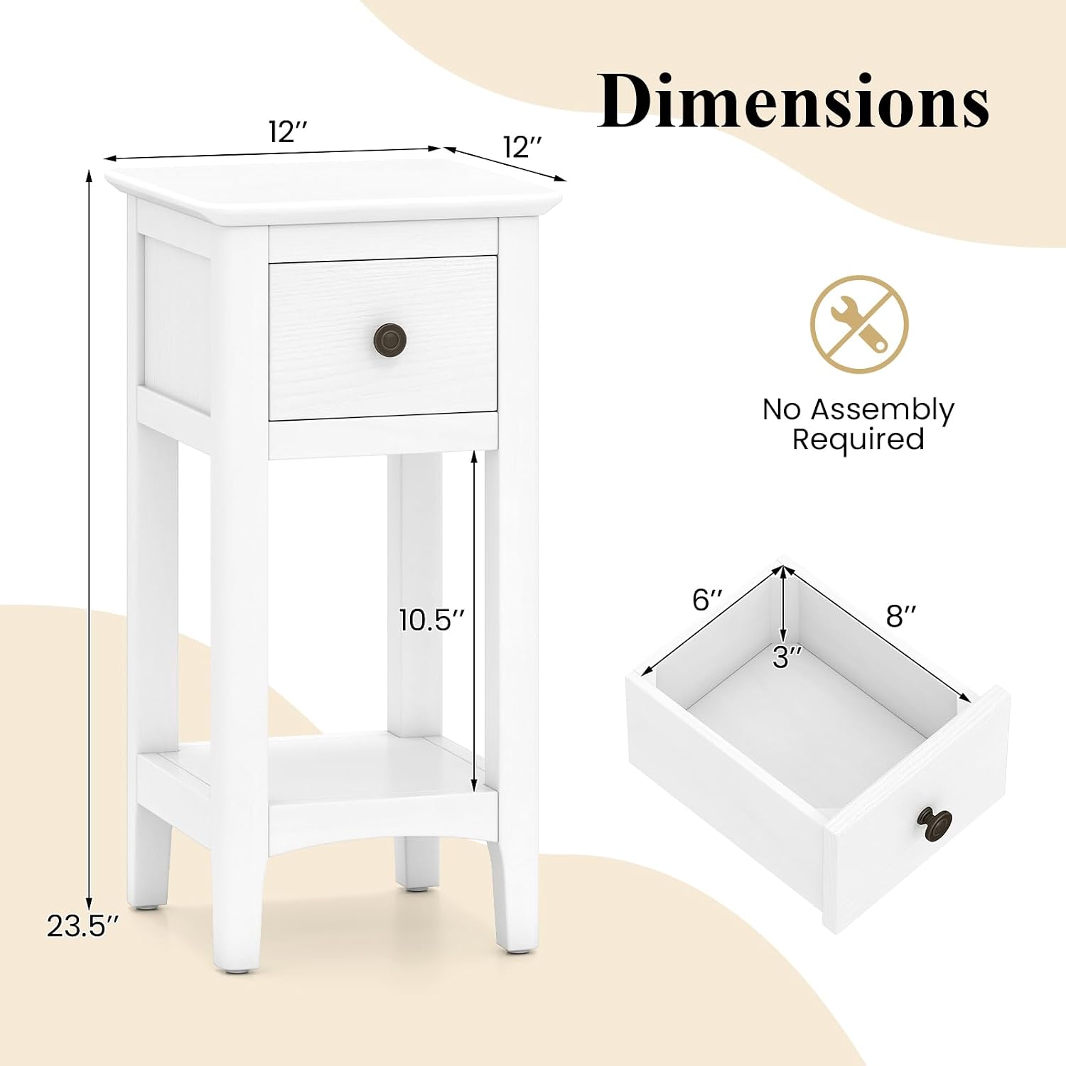 Narrow End Tables with Drawer  - đánh giá và giá Solid Wood Nightstand 2 Drawers