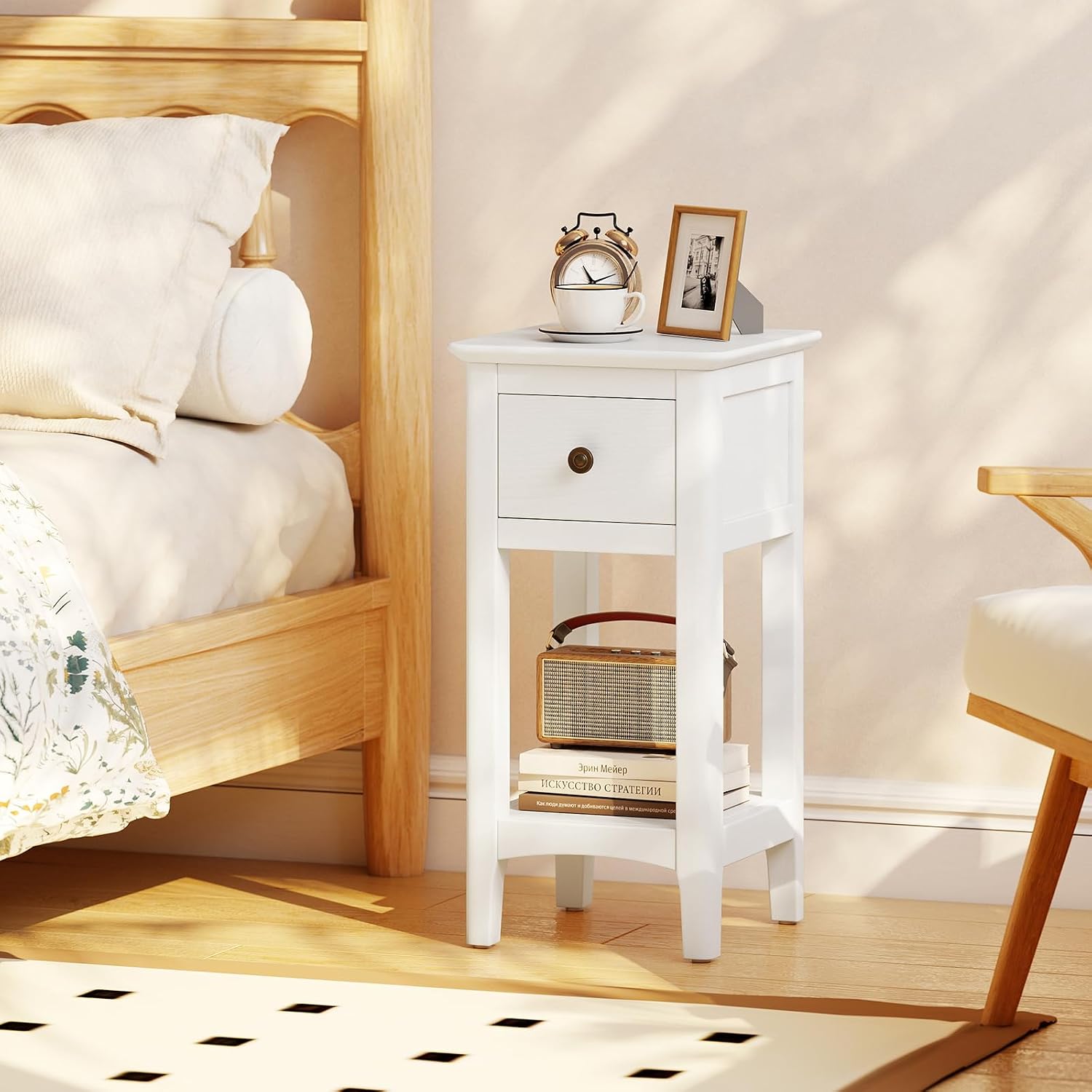 Narrow End Tables with Drawer  - đánh giá và giá Solid Wood Nightstand 2 Drawers