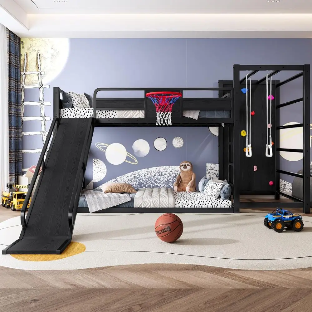 Twin Metal Bunk Bed with Baske - đánh giá và giá Bunk Bed With Stairs And Slide